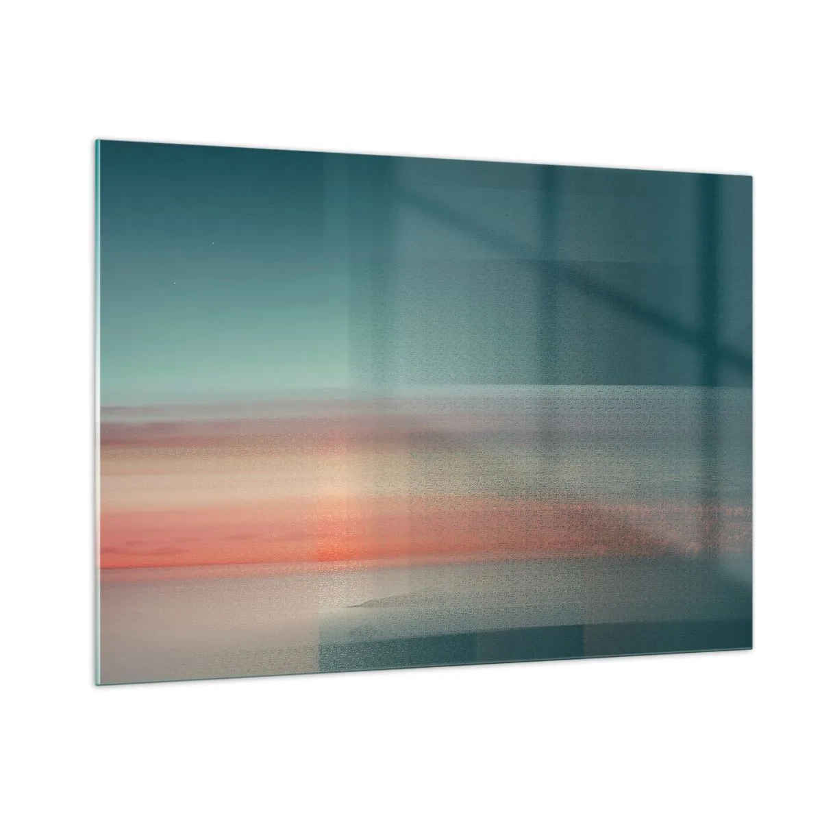 Glasbild - Bild auf glas - Eine pastellfarbene Abstraktion, die an Lichtwellen bei Sonnenuntergang erinnert. - 100x70cm - Abstraktion: Lichtwellen - Moderne Wanddekoration für Wohnzimmer und Schlafzimmer ARTTOR