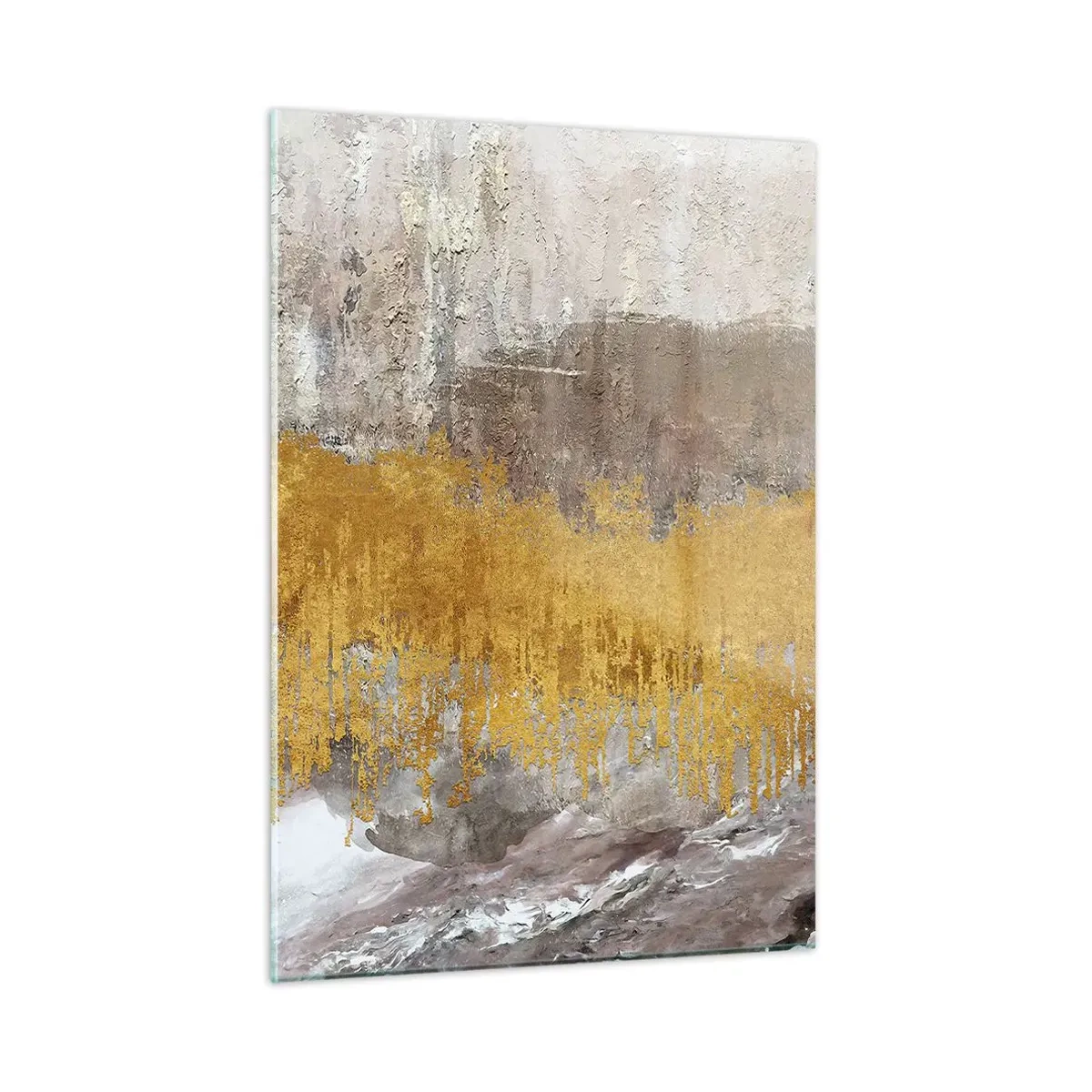 Glasbild - Bild auf glas - Goldene und erdige Strukturen erzeugen eine dynamische Abstraktion - 50x70cm - Goldene Explosion - Moderne Wanddekoration für Wohnzimmer und Schlafzimmer ARTTOR