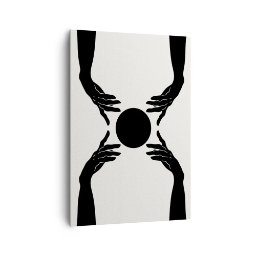 Bild auf Leinwand - Leinwandbild - Schwarze Hände in einer symmetrischen Komposition mit einer Kugel - 70x100cm - Geheimes Zeichen - Moderne Wanddekoration für Wohnzimmer und Schlafzimmer ARTTOR