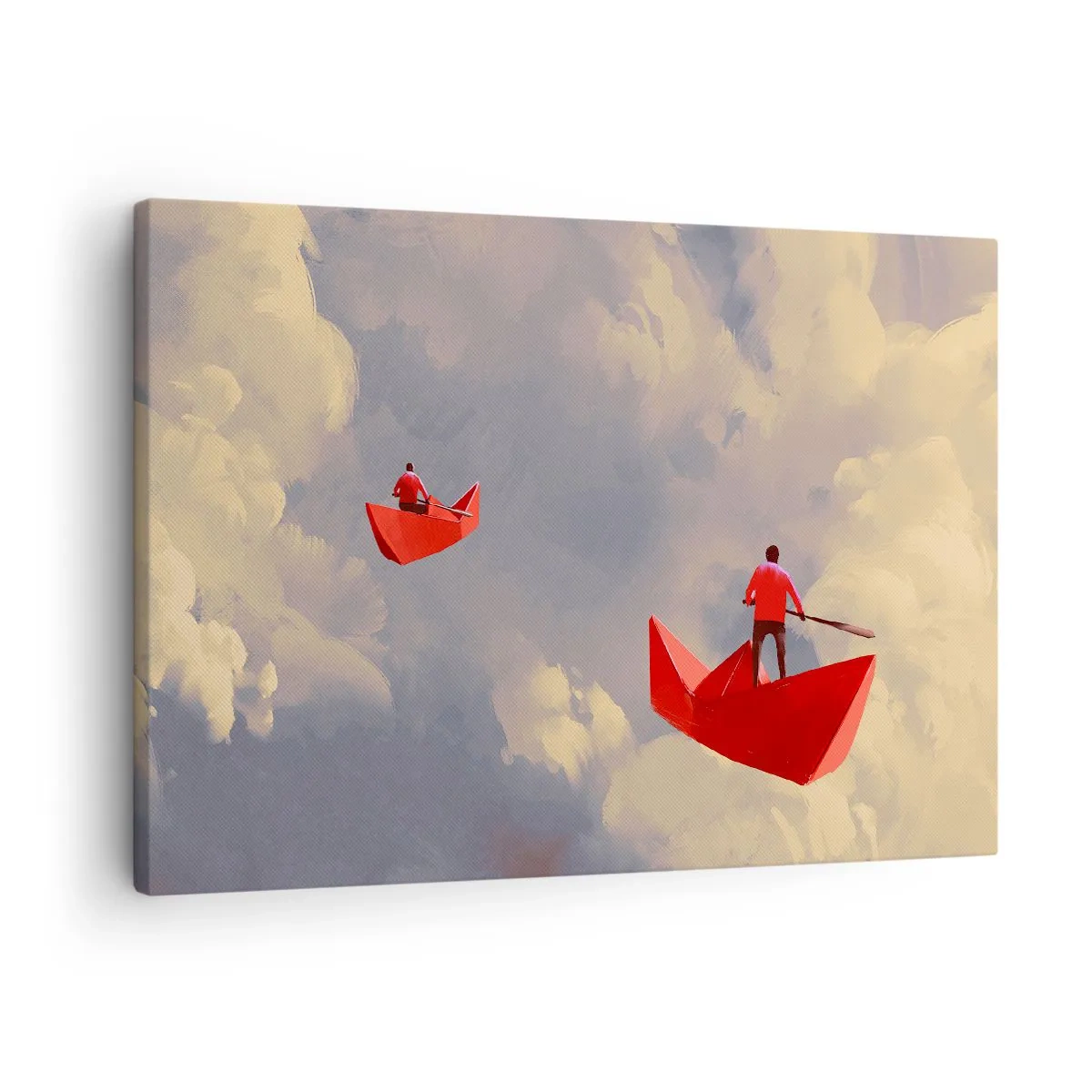Bild auf Leinwand - Leinwandbild - Rote Papierboote schweben in den Wolken - 70x50cm - Expedition der Träumer - Moderne Wanddekoration für Wohnzimmer und Schlafzimmer ARTTOR