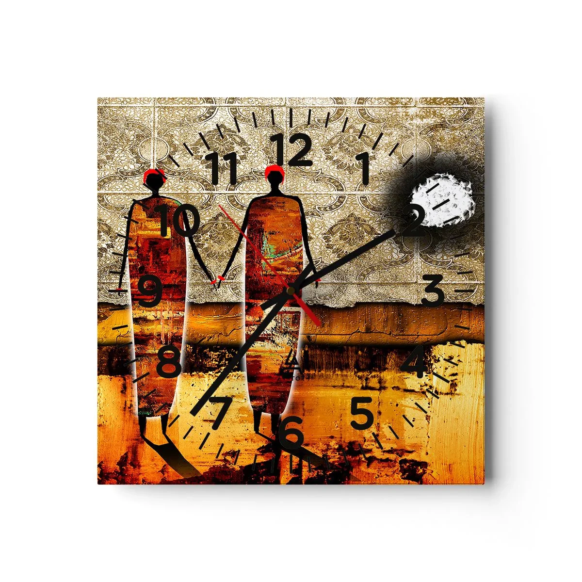 Wanduhr - Glasuhr - Ethnische Zusammensetzung in den Farben Afrikas - 30x30 cm