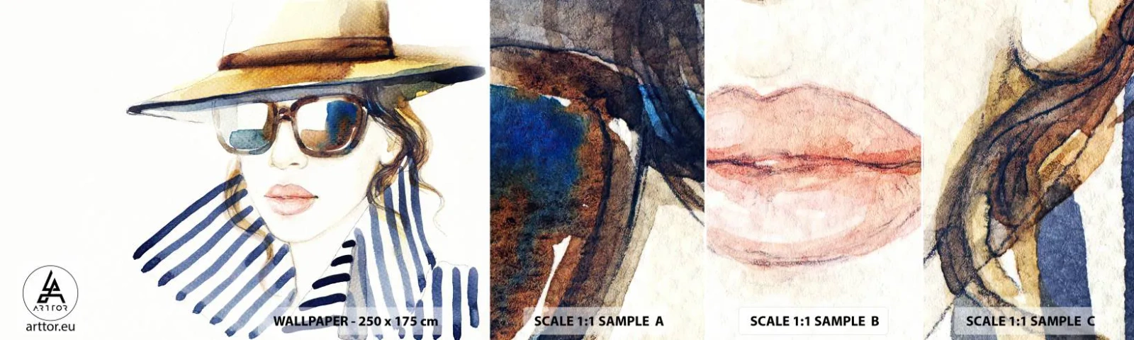 Fototapeten Muster Selbstklebend Deluxe Sticker - Florida heißt Sie willkommen! - Das Gesicht einer Frau, Porträt einer Frau, Mode - 100x30 cm