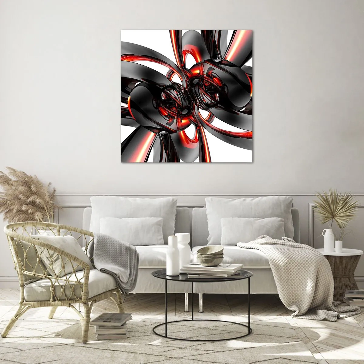 Glasbild - Bild auf glas - Uhrwerk in Graphit und Rot - 40x40 cm