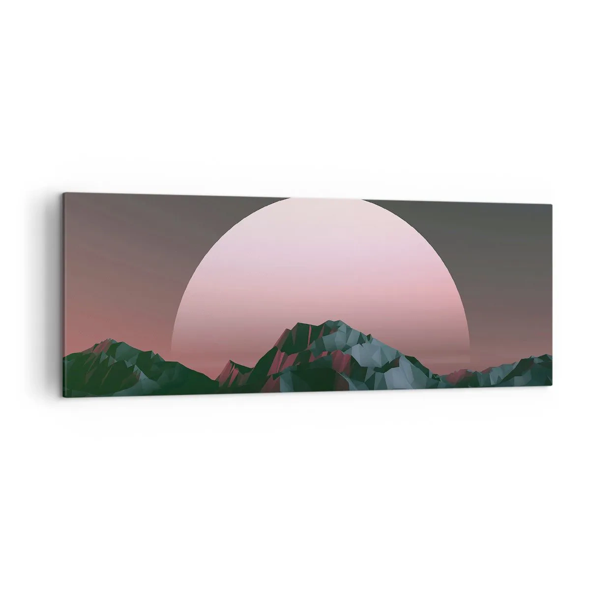 Bild auf Leinwand - Leinwandbild - Geometrische Berge mit der untergehenden Sonne im Hintergrund - 140x50cm - In einer Nachbargalaxie - Moderne Wanddekoration für Wohnzimmer und Schlafzimmer ARTTOR