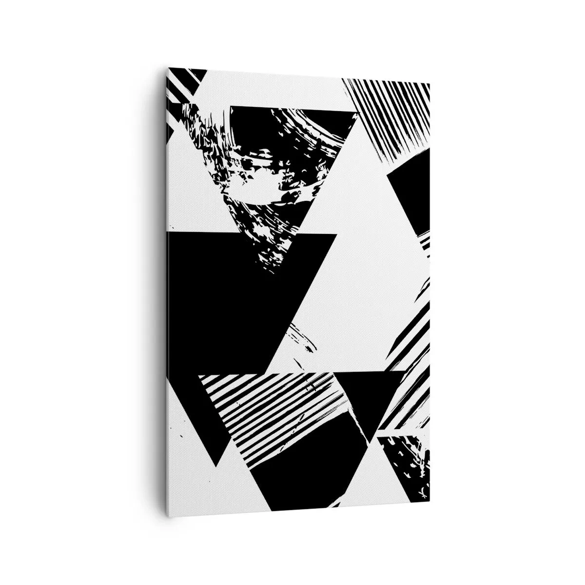 Bild auf Leinwand - Leinwandbild - Geometrische Muster in minimalistischer Schwarz-Weiß-Form - 80x120cm - Regen von Dreiecken - Moderne Wanddekoration für Wohnzimmer und Schlafzimmer ARTTOR