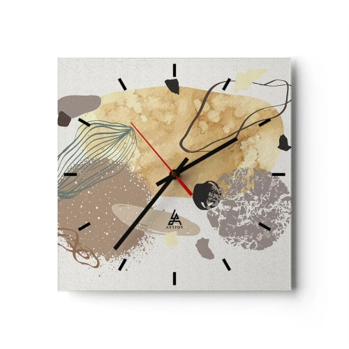 Wanduhr - Glasuhr - Eine Komposition aus abstrakten Formen in Beige und Gelb. - 30x30cm - Angewandte Plumkologie - Moderne Wanddekoration für Wohnzimmer und Schlafzimmer ARTTOR