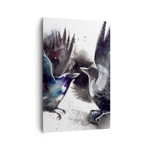 Bild auf Leinwand - Leinwandbild - Künstlerische Raben in einer dynamischen Aquarellkomposition - 80x120cm - Rabe zum Raben ... - Moderne Wanddekoration für Wohnzimmer und Schlafzimmer ARTTOR
