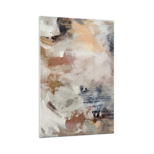 Glasbild - Bild auf glas - Abstrakte Punkte in gedeckten Beige- und Goldtönen - 70x100cm - Neblige Abstraktion - Moderne Wanddekoration für Wohnzimmer und Schlafzimmer ARTTOR