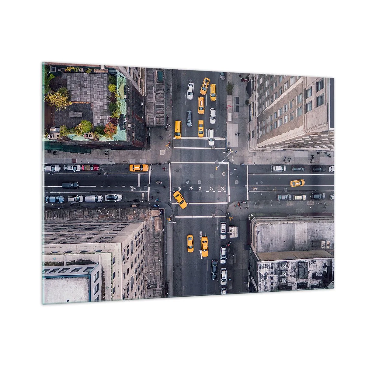 Glasbild - Bild auf glas - Luftaufnahme einer belebten Kreuzung in der Stadt - 100x70cm - Eine einfache Wahl - Moderne Wanddekoration für Wohnzimmer und Schlafzimmer ARTTOR