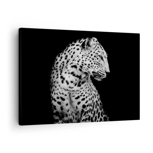 Bild auf Leinwand - Leinwandbild - Schwarz-Weiß-Bild eines Leoparden auf schwarzem Hintergrund - 70x50cm - Rechtes Profil perfekt! - Moderne Wanddekoration für Wohnzimmer und Schlafzimmer ARTTOR