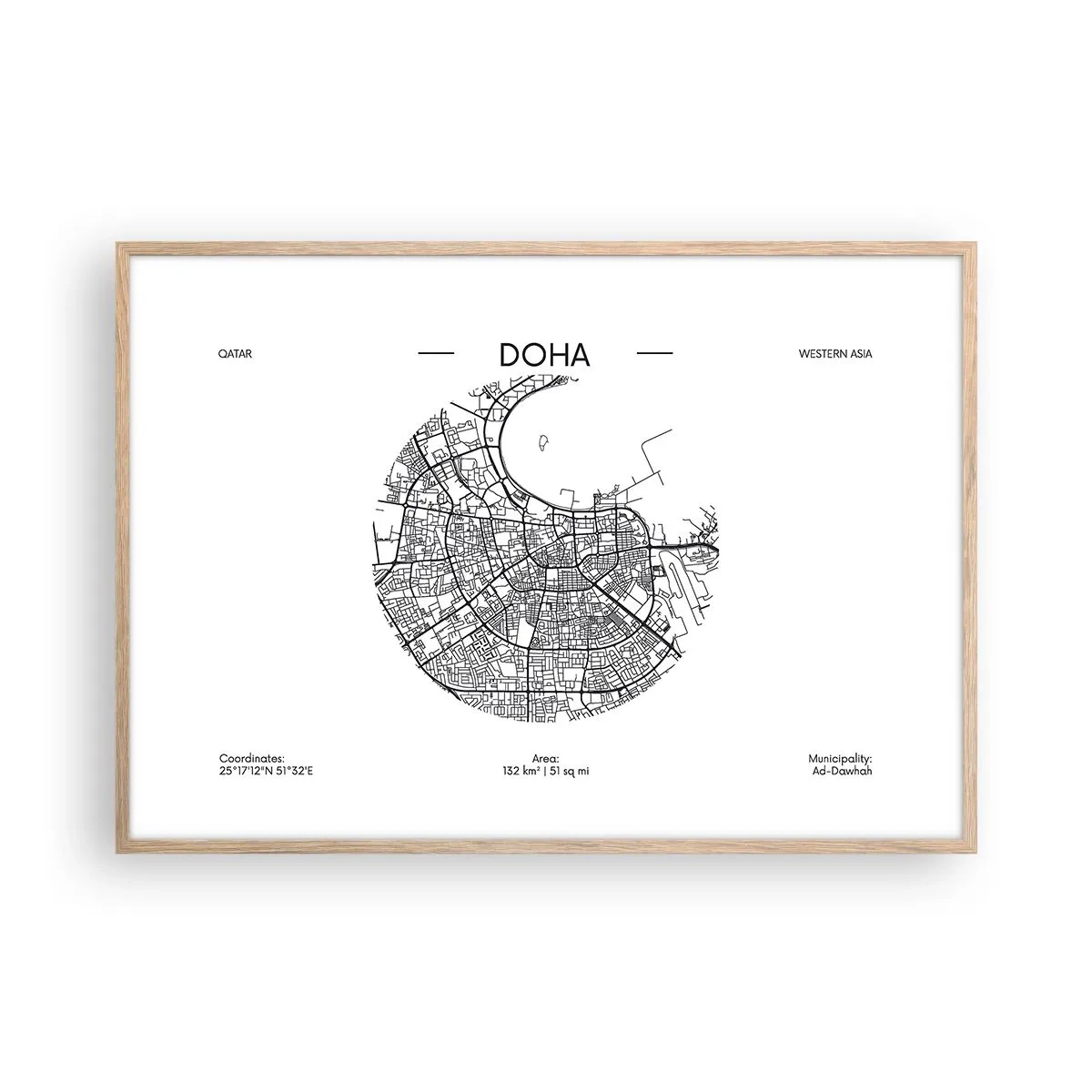 Poster in einem Rahmen aus heller Eiche - Anatomie von Doha - 100x70 cm