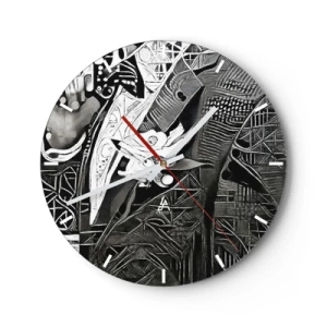 Wanduhr - Glasuhr - Schwarz-Weiß-Abstraktion mit komplexen geometrischen Mustern - 30x30cm - Nur ein scheinbar grauer Mann - Moderne Wanddekoration für Wohnzimmer, Küche und Schlafzimmer ARTTOR