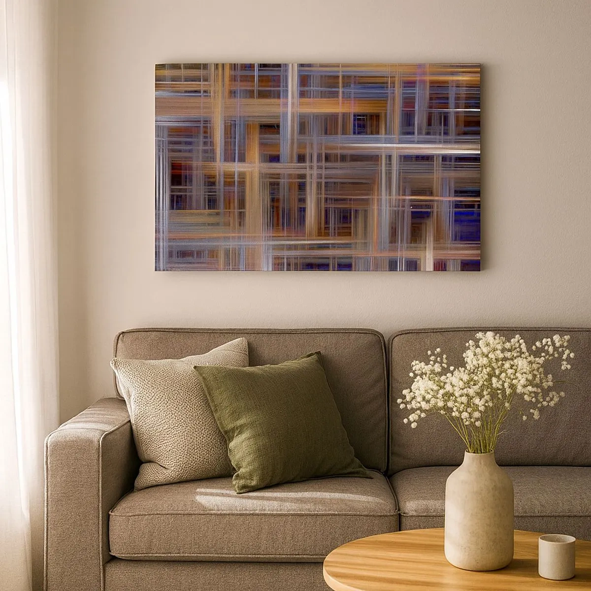 Bild auf Leinwand - Leinwandbild - Abstrakte geometrische Muster in Pastellfarben - 70x50cm - Aus Licht gewebt - Moderne Wanddekoration für Wohnzimmer und Schlafzimmer ARTTOR