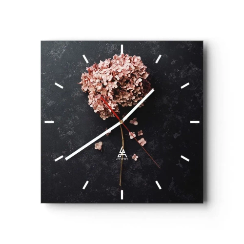 Wanduhr - Glasuhr - Eine zarte Hortensienblüte auf dunklem Hintergrund - 30x30cm - Wirklich romantisches Zeichen - Moderne Wanddekoration für Wohnzimmer und Schlafzimmer ARTTOR