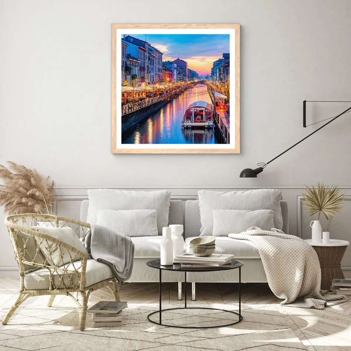 Poster in einem Rahmen aus heller Eiche - Ein Abend voller Licht und Spaß - 40x40 cm