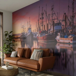 Fototapete Premium Canvas - Vor dem nächsten Tag - Fischerhafen, Boote, Angeln - 400x280 cm