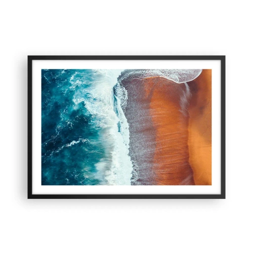 Poster in einem schwarzem Rahmen - Ein Blick auf die Meereswellen, die am goldenen Strand brechen - 70x50cm - Berührung des Ozeans - Moderne Wanddekoration für Wohnzimmer und Schlafzimmer ARTTOR