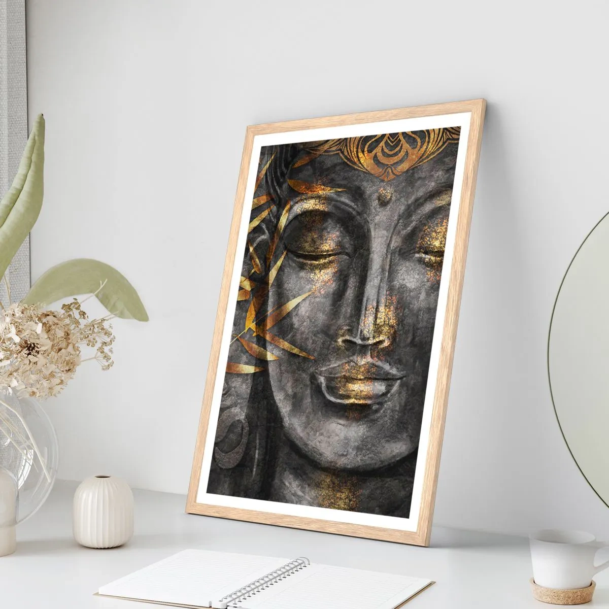 Poster in einem Rahmen aus heller Eiche - Fühle den Frieden - 50x70 cm