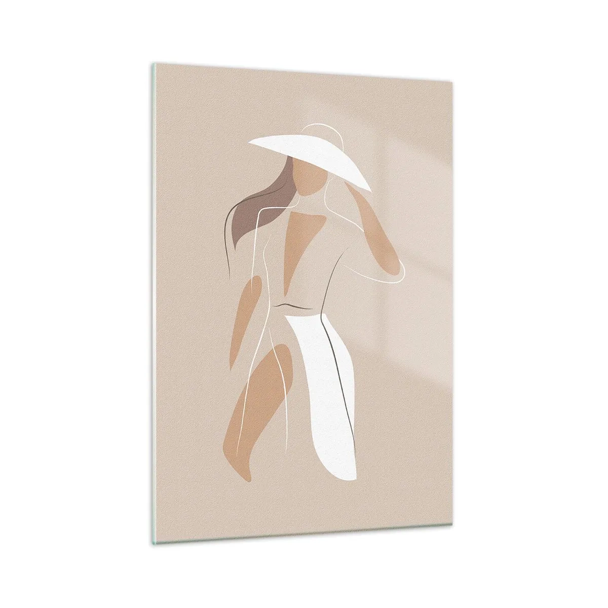 Glasbild - Bild auf glas - Stilisierte Figur einer Frau mit weißem Hut - 50x70cm - Mode macht Spaß - Moderne Wanddekoration für Wohnzimmer und Schlafzimmer ARTTOR