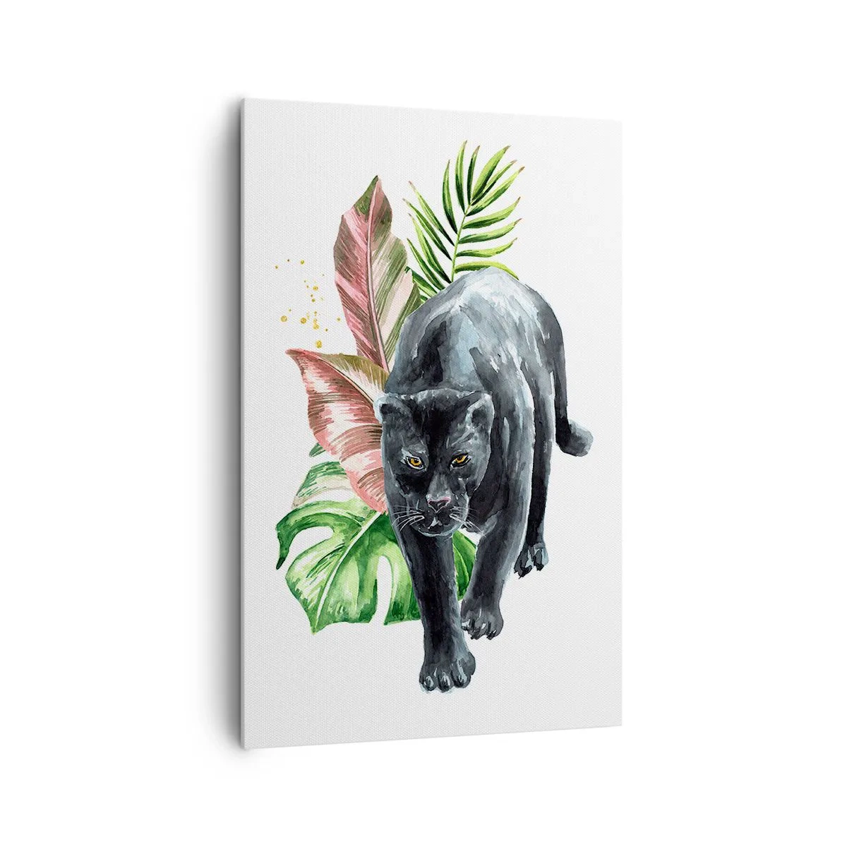 Bild auf Leinwand - Leinwandbild - Schwarzer Panther, umgeben von tropischen Blättern - 80x120cm - Wildheit des Herzens - Moderne Wanddekoration für Wohnzimmer und Schlafzimmer ARTTOR