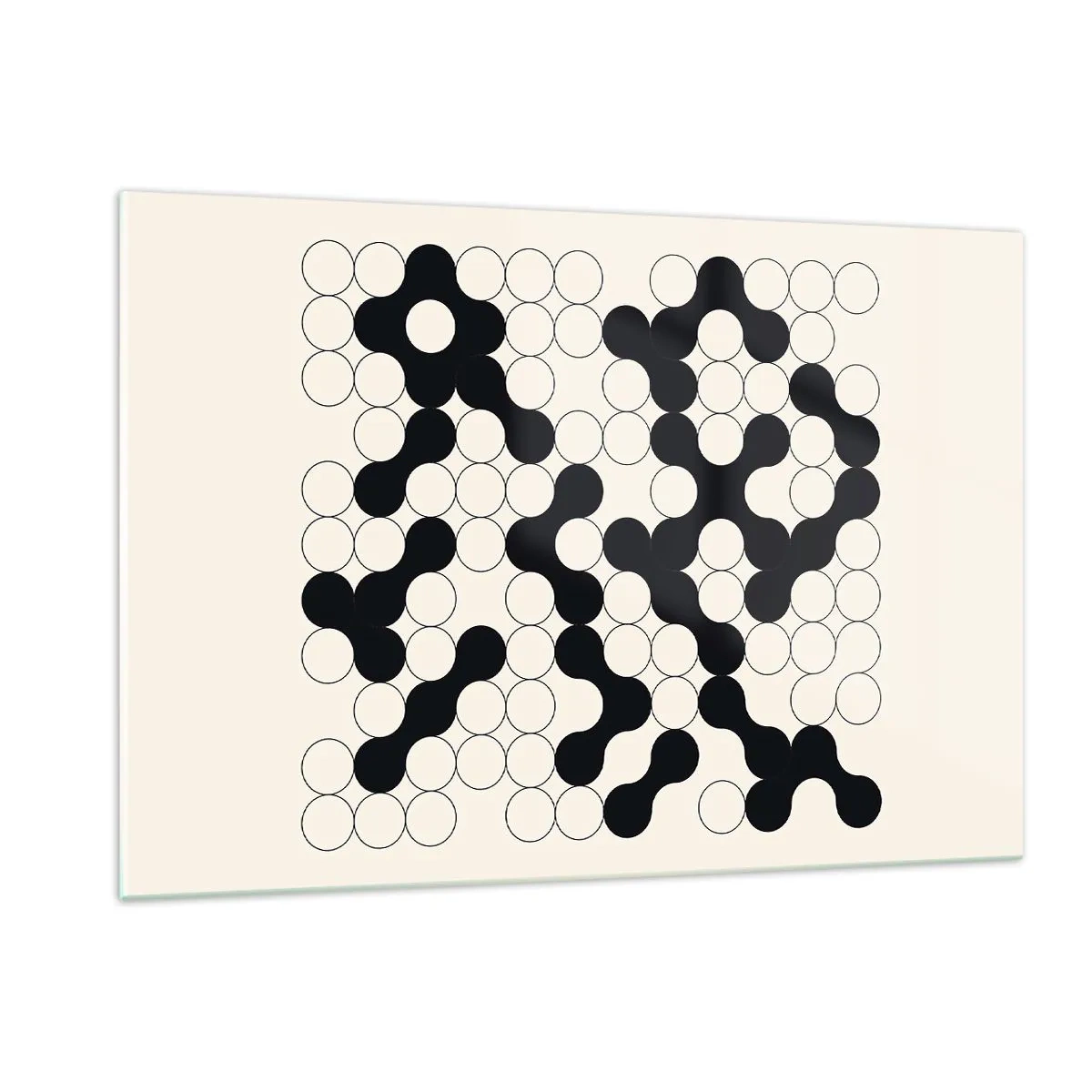 Glasbild - Bild auf glas - Ein schwarz-weißes grafisches Mosaik aus verbundenen Punkten. - 120x80cm - Chinesisches Spiel – Variation - Moderne Wanddekoration für Wohnzimmer und Schlafzimmer ARTTOR