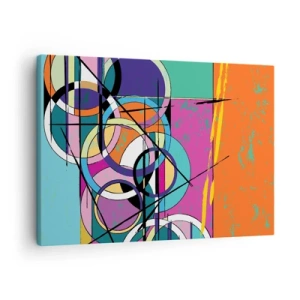 Bild auf Leinwand - Leinwandbild - Bunte Abstraktion mit geometrischen Kreisen - 70x50cm - Rad für Rad - Moderne Wanddekoration für Wohnzimmer und Schlafzimmer ARTTOR