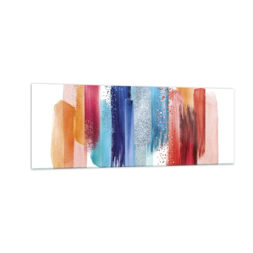 Glasbild - Bild auf glas - Bunte Pinselstriche auf weißem Hintergrund - 140x50cm - Auf und ab - Moderne Wanddekoration für Wohnzimmer und Schlafzimmer ARTTOR