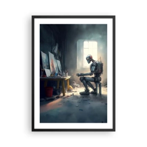 Poster in einem schwarzem Rahmen - Roboterkünstler malt Bilder in seinem Atelier - 50x70cm - Schöpfungsakt - Moderne Wanddekoration für Wohnzimmer und Schlafzimmer ARTTOR