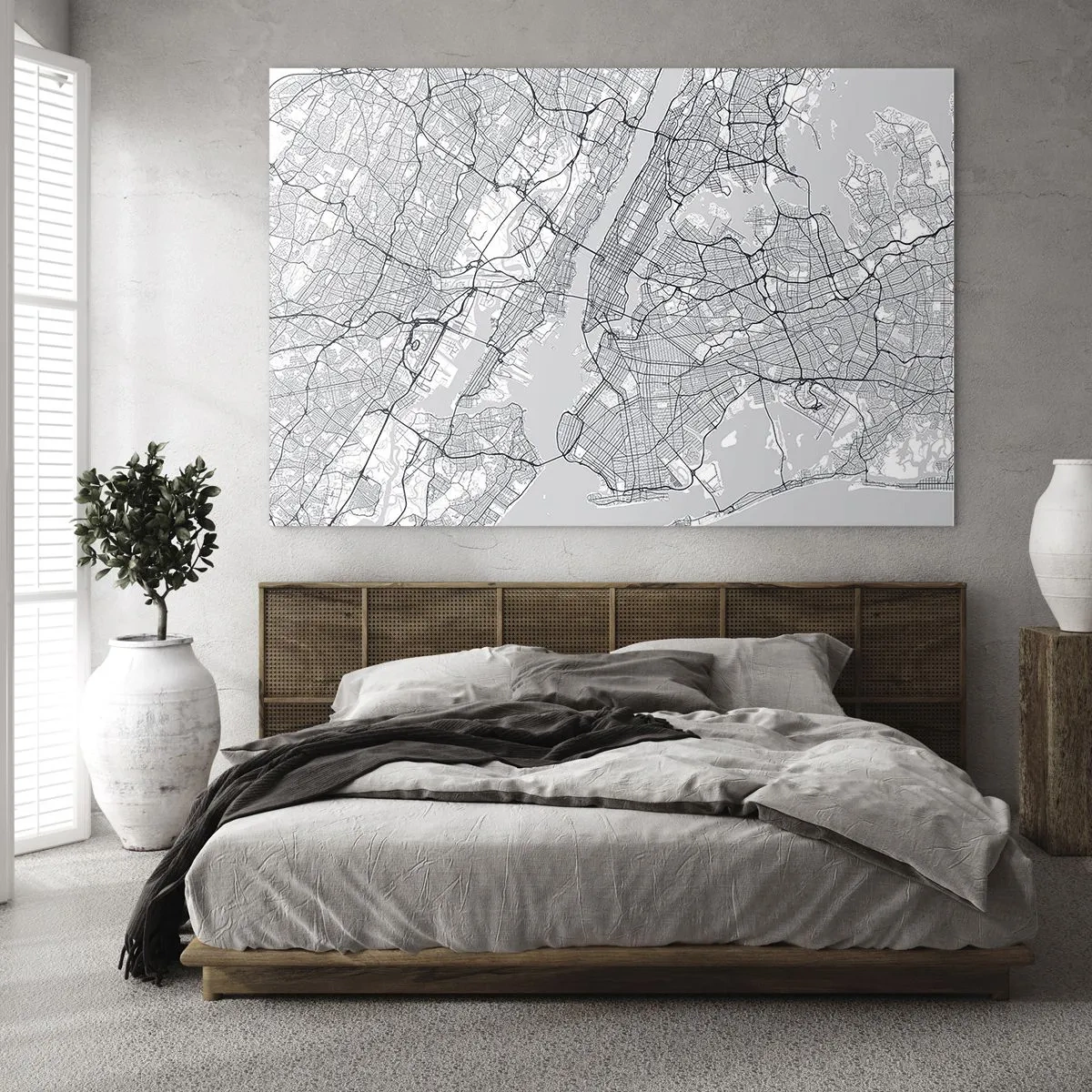 Glasbild - Bild auf glas - Eine Karte der Straßen und Bezirke einer Großstadt in monochromer Form - 100x70cm - Die Anatomie einer Metropole - Moderne Wanddekoration für Wohnzimmer und Schlafzimmer ARTTOR