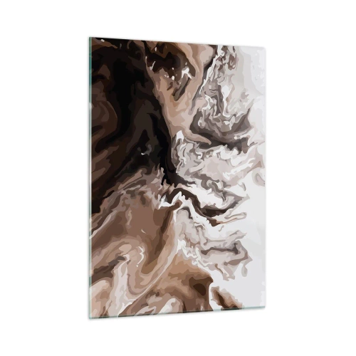 Glasbild - Bild auf glas - Abstraktes Muster in dunklen Braun- und Weißtönen - 50x70cm - Farbkontrast - Moderne Wanddekoration für Wohnzimmer und Schlafzimmer ARTTOR