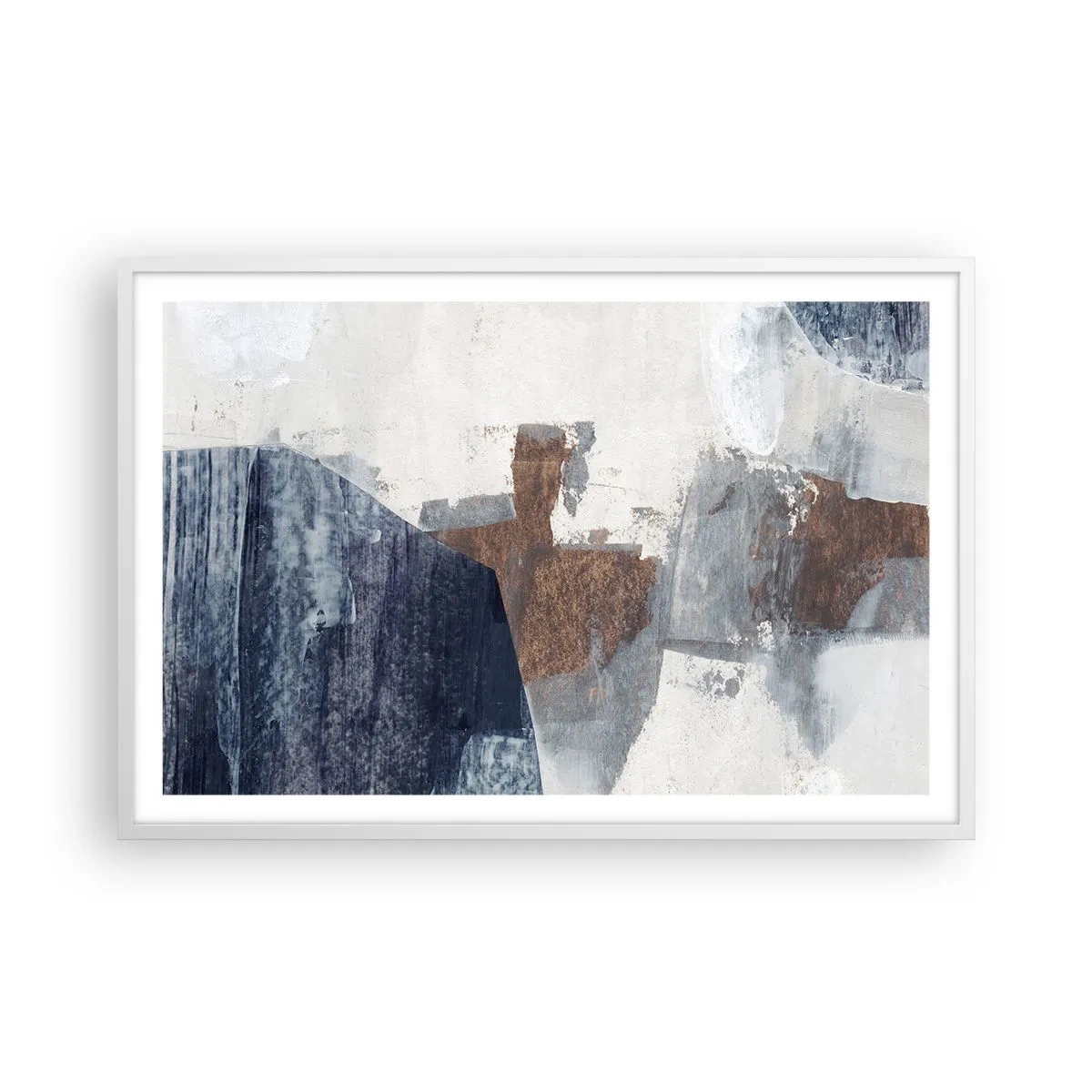 Poster in einem weißen Rahmen - Blaue und braune Formen - 91x61 cm