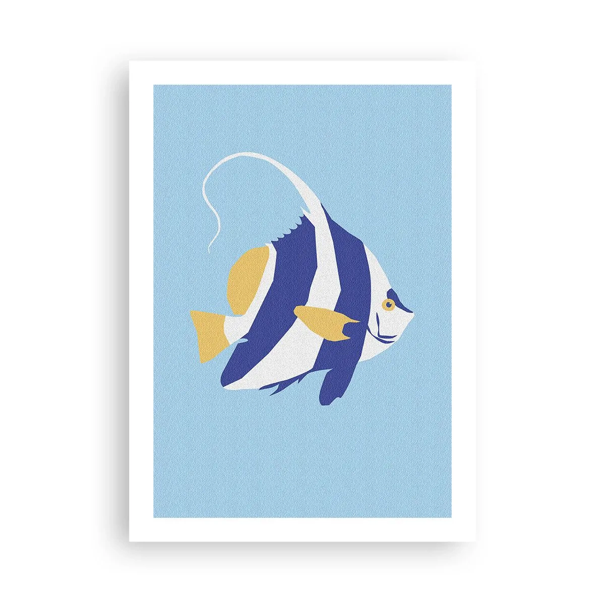 Poster - Eine minimalistische Grafik eines exotischen Fisches auf blauem Hintergrund. - 50x70cm - Vermisse tropische Gewässer - Moderne Wanddekoration für Wohnzimmer und Schlafzimmer ARTTOR