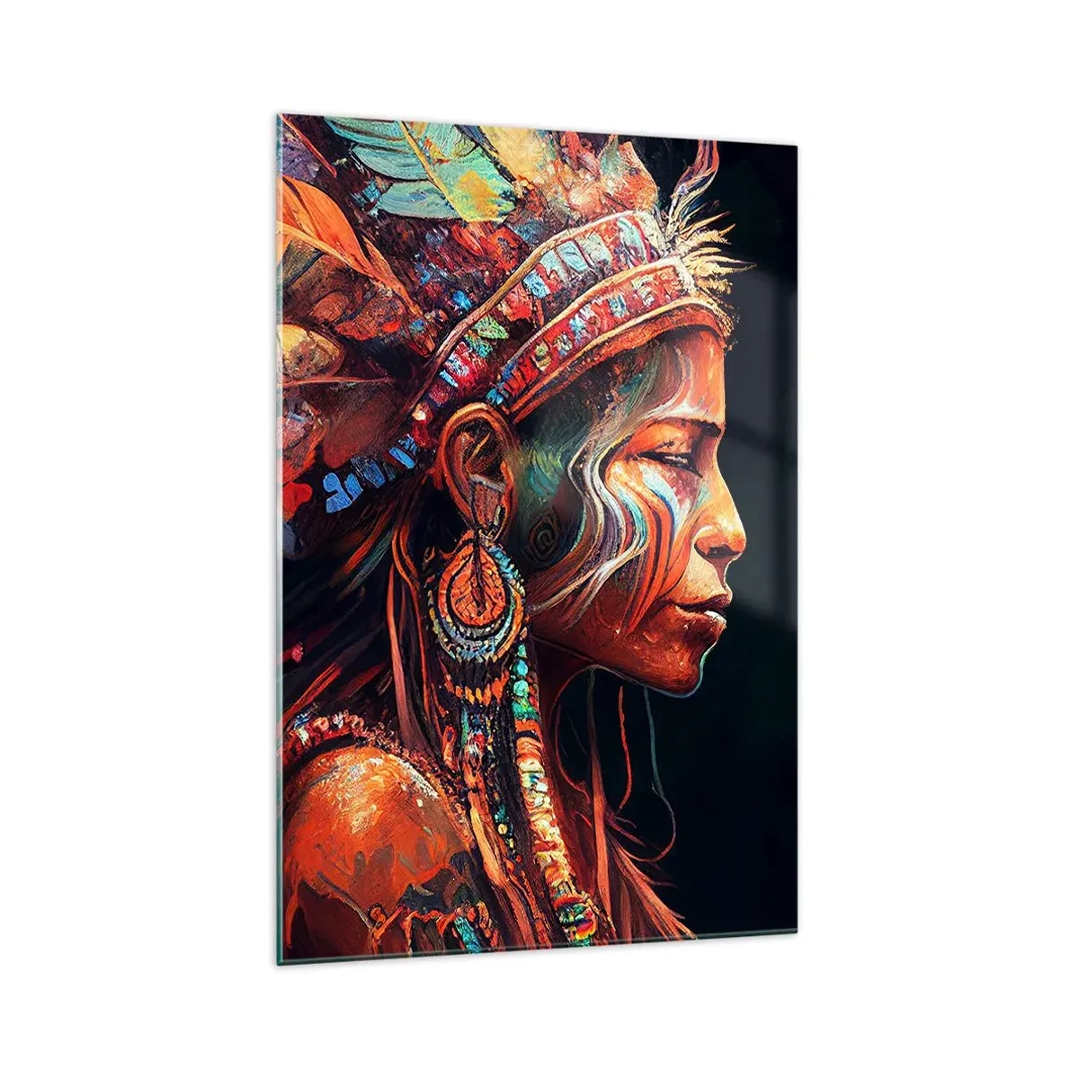 Glasbild - Bild auf glas - Eine farbenfrohe Figur im Ethno-Stil mit einer Tasse dampfenden Getränks - 70x100cm - Magisches Ritual - Moderne Wanddekoration für Wohnzimmer und Schlafzimmer ARTTOR