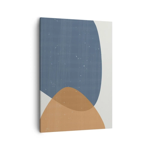 Bild auf Leinwand - Leinwandbild - Eine minimalistische geometrische Komposition in Blau- und Orangetönen. - 50x70cm - Ovale und Einflüsse - Moderne Wanddekoration für Wohnzimmer und Schlafzimmer ARTTOR