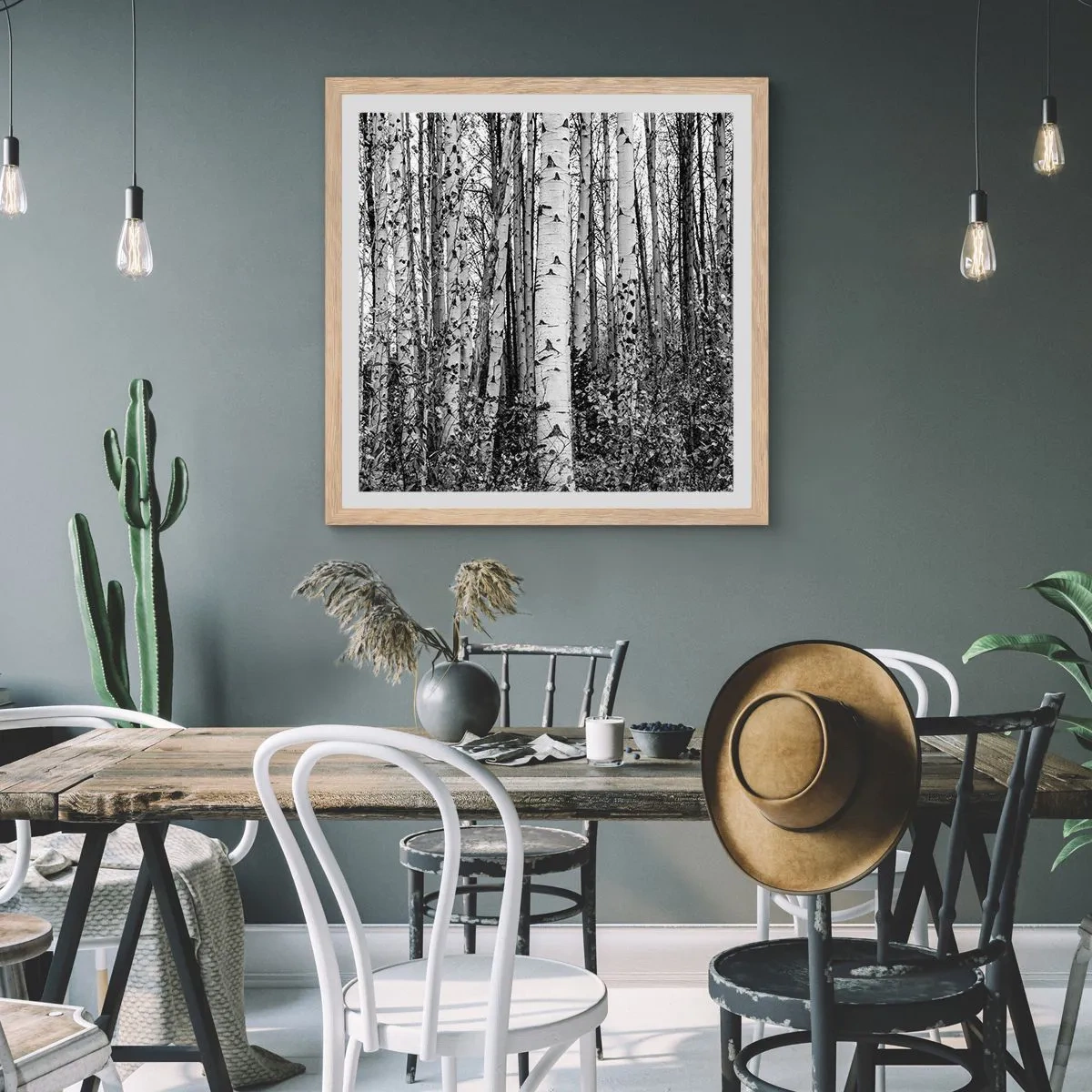 Poster in einem Rahmen aus heller Eiche - Birkenkolonnade - 40x40 cm
