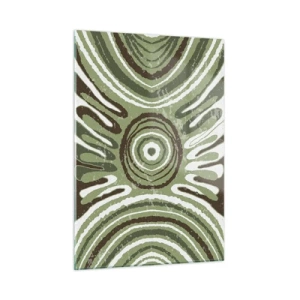 Glasbild - Bild auf glas - Grüne konzentrische Kreise und abstrakte Linien - 50x70cm - Explosion von Emotionen - Moderne Wanddekoration für Wohnzimmer und Schlafzimmer ARTTOR