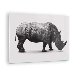 Glasbild - Bild auf glas - Schwarz-weißes Nashorn mit geometrischen Mustern - 70x50cm - Geometrische Schönheit der Natur - Moderne Wanddekoration für Wohnzimmer und Schlafzimmer ARTTOR