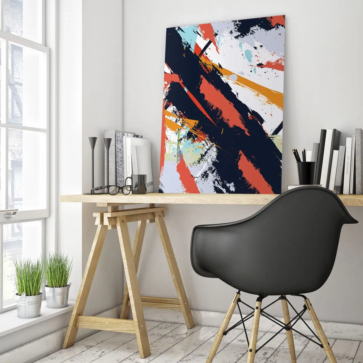 Glasbild - Bild auf glas - Abstrakte Pinselstriche in leuchtenden Farben - 70x100cm - Dynamische Komposition - Moderne Wanddekoration für Wohnzimmer und Schlafzimmer ARTTOR