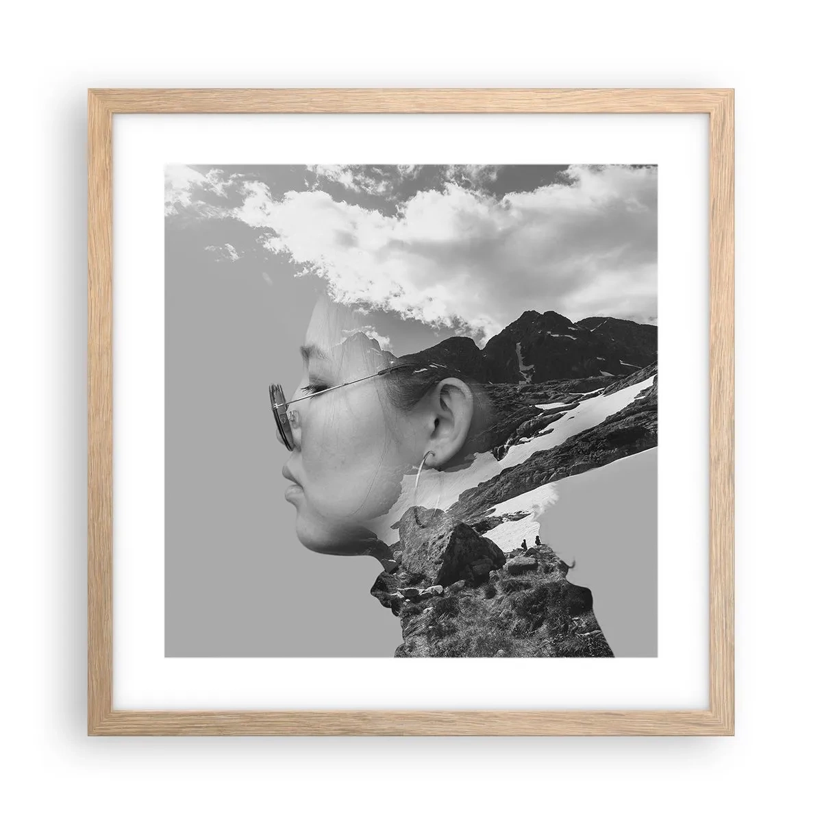 Poster in einem Rahmen aus heller Eiche - Top und bewölktes Porträt - 40x40 cm