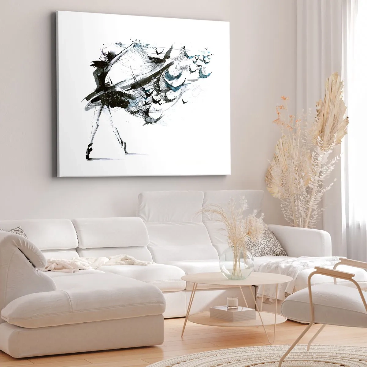 Bild auf Leinwand - Leinwandbild - Eine Tänzerin mit einem dynamischen Kleid in Vogelform - 70x50cm - Die Magie der Musik befreit dich vom Bann - Moderne Wanddekoration für Wohnzimmer und Schlafzimmer ARTTOR