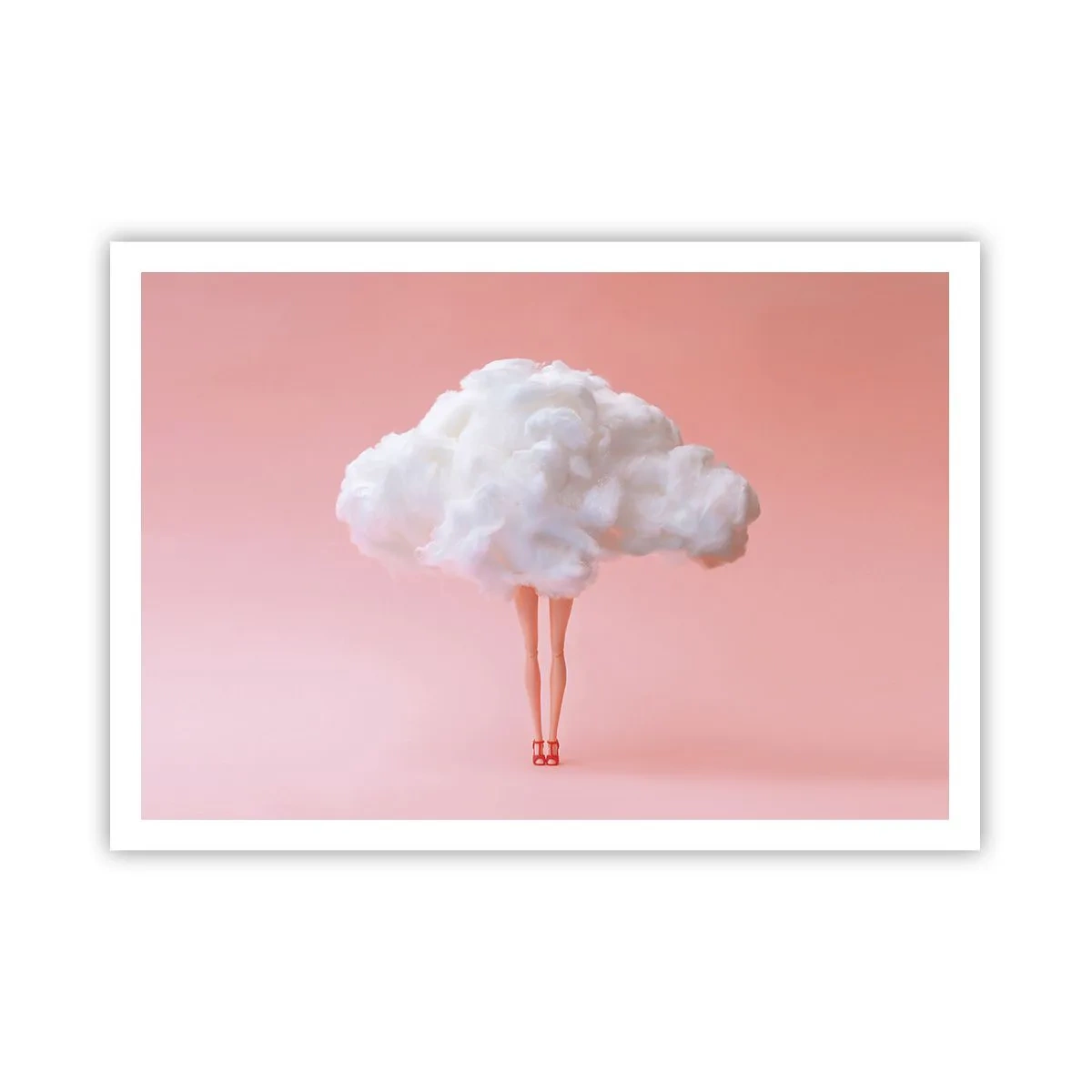 Poster - Beine in einer Wolke auf rosa Hintergrund - 100x70cm - Süßes Versprechen - Moderne Wanddekoration für Wohnzimmer und Schlafzimmer ARTTOR