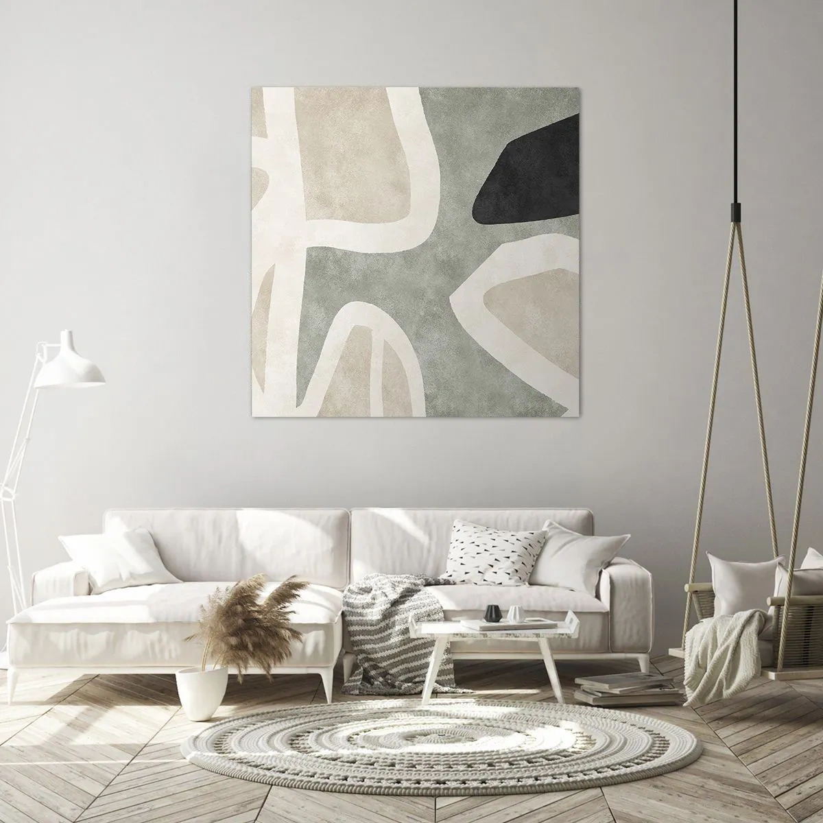 Bild auf Leinwand - Leinwandbild - Komposition mit schwarzem Motiv - 40x40 cm