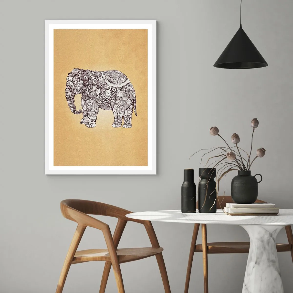 Poster in einem weißen Rahmen - Elefant verhüllte sich - 30x40 cm