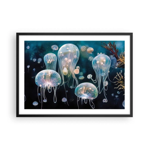 Poster in einem schwarzem Rahmen - Zarte Quallen in der Unterwasserwelt - 70x50cm - Unterwasserball - Moderne Wanddekoration für Wohnzimmer und Schlafzimmer ARTTOR