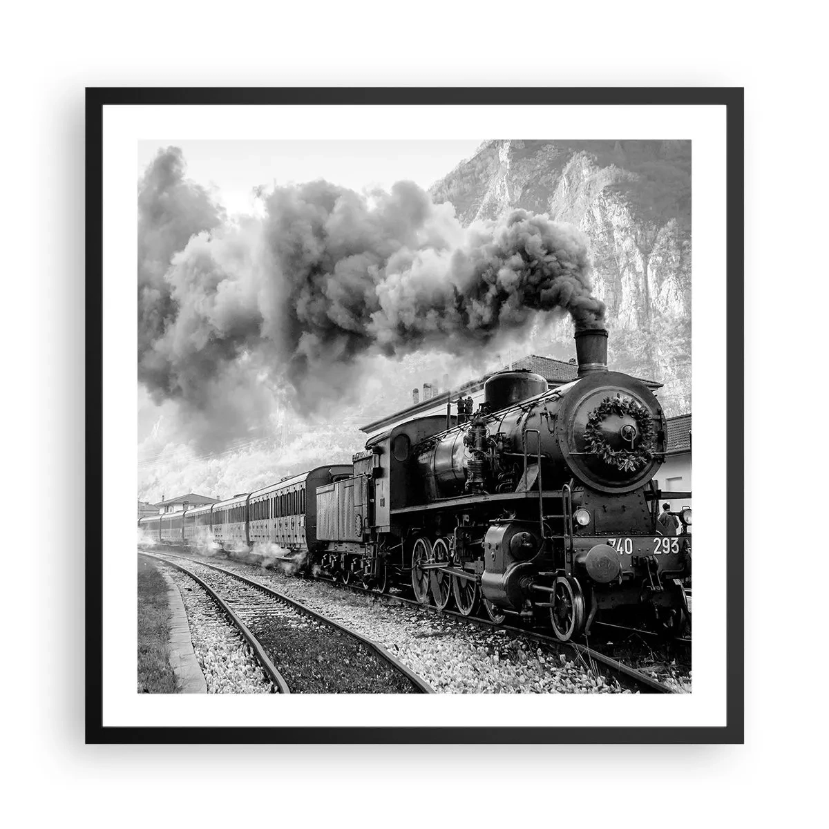Poster in einem schwarzem Rahmen - Steht am Bahnhof ... - 60x60 cm