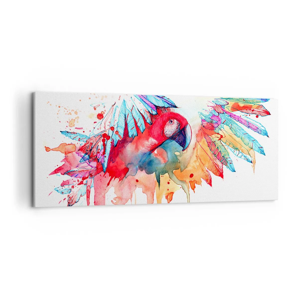 Bild auf Leinwand - Leinwandbild - Ein Papagei im künstlerischen Aquarellstil - 120x50cm - Bunte Papageien - Moderne Wanddekoration für Wohnzimmer und Schlafzimmer ARTTOR