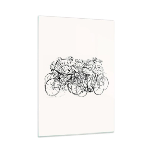 Glasbild - Bild auf glas - Skizze einer Gruppe von Radfahrern während eines Rennens vor weißem Hintergrund - 50x70cm - Gemeinsam als Team - Moderne Wanddekoration für Wohnzimmer und Schlafzimmer ARTTOR