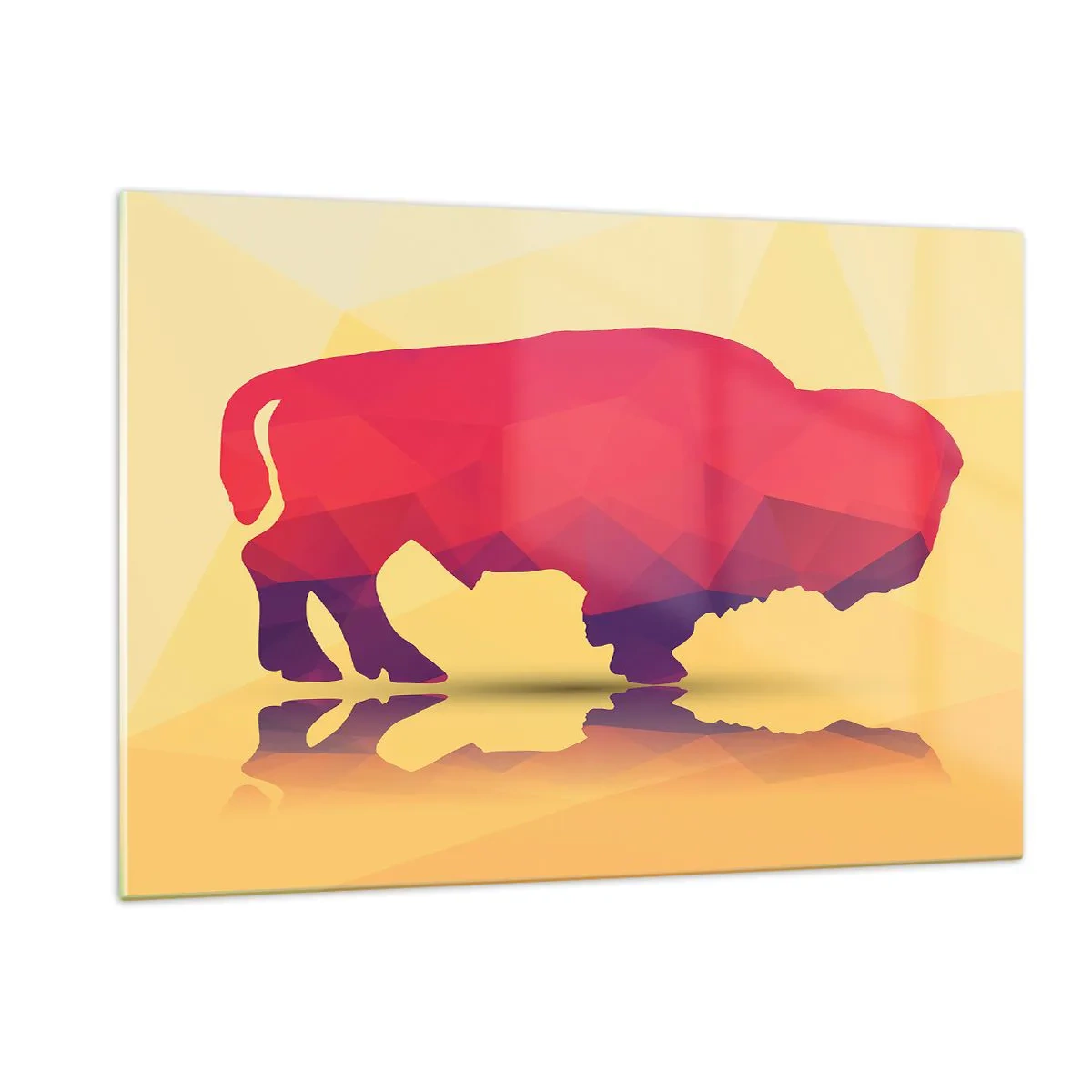 Glasbild - Bild auf glas - Geometrischer Bison in warmen Farben - 120x80cm - Die Amaranth-Stärke des Bisons - Moderne Wanddekoration für Wohnzimmer und Schlafzimmer ARTTOR