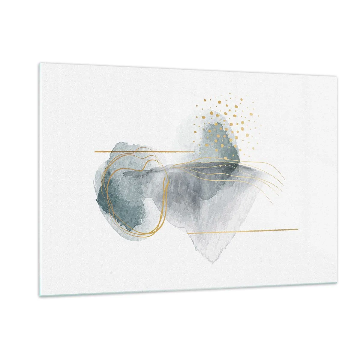 Glasbild - Bild auf glas - Eine abstrakte Komposition aus Grau mit goldenen Akzenten - 120x80cm - Über das Verhältnis von Grau und Gold - Moderne Wanddekoration für Wohnzimmer und Schlafzimmer ARTTOR