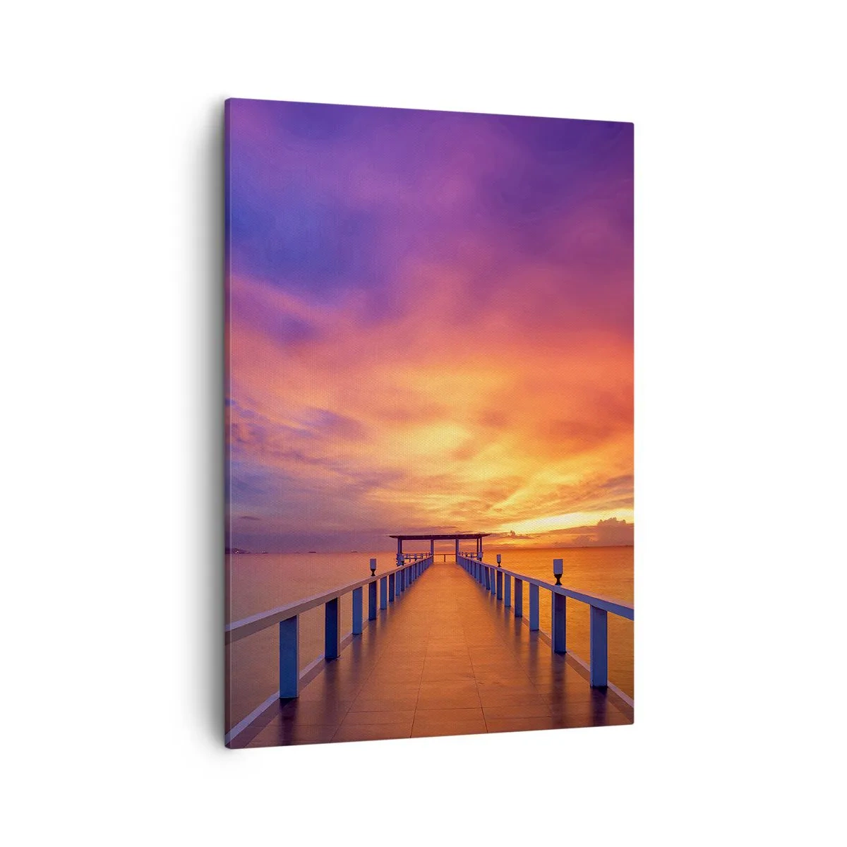 Bild auf Leinwand - Leinwandbild - Ein Steg, der bei Sonnenuntergang aufs Meer hinausführt - 50x70cm - Ohne Ende - Moderne Wanddekoration für Wohnzimmer und Schlafzimmer ARTTOR